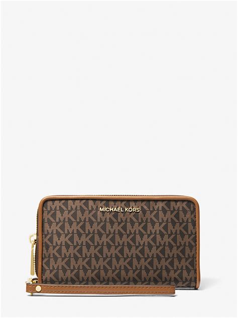 Jet Set Large Logo Print Woven Smartphone Wristlet 